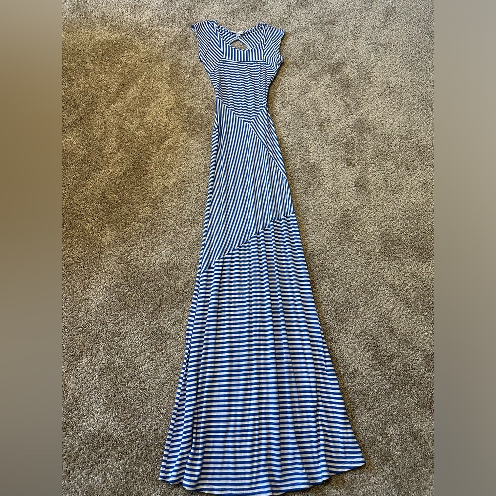 Gorgeous BEBE blue and white striped long dress